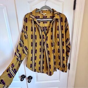 Umgee Gold and Purple Button Down Shirt silky NWOT boho nature career or casual